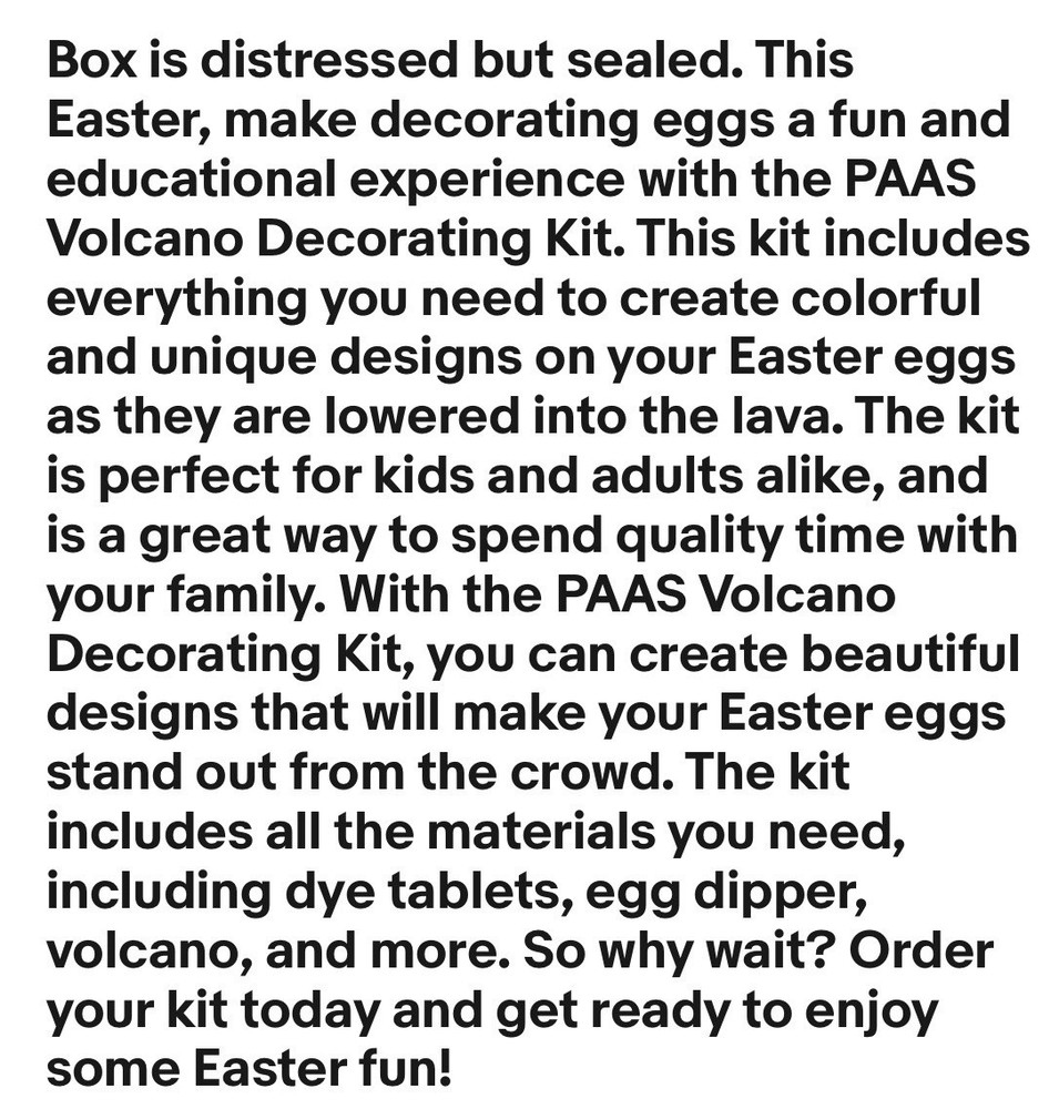 NEW Sealed Paas Easter Egg Eggsperiments Active Volcano Decorating Kit