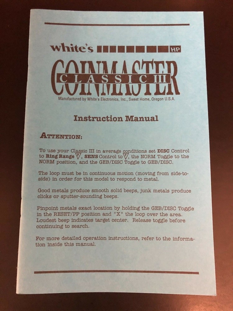 Operators Manual For Whites Coinmaster Classic III