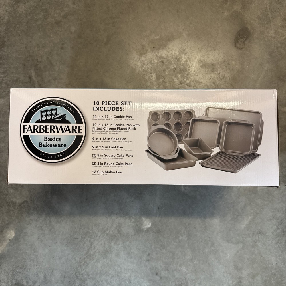 NEW! Farberware 10pc Nonstick Bakeware Set Gray Basics Bakeware Dishwasher Safe