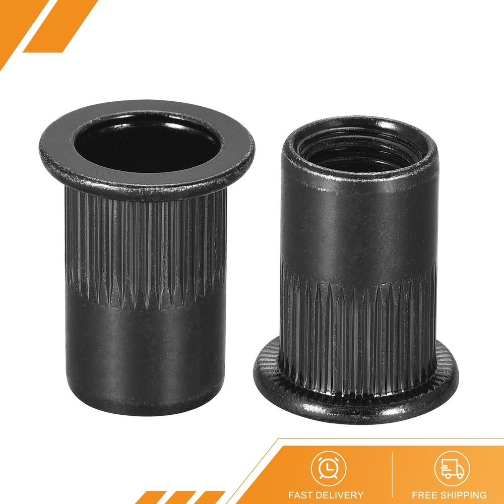 20Pack M10 Rivet Nuts Carbon Steel Knurled Flat Head Threaded Insert Nut Black
