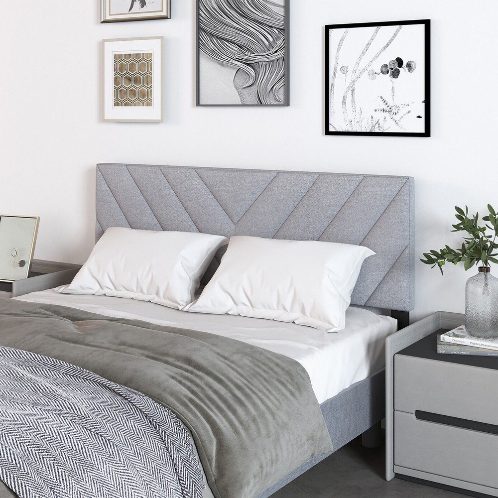 Linen Fabric Upholstered Headboard Rectangular Headboard w/ Solid Wood Legs