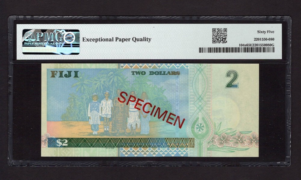 Fiji 2 Dollars ND(2002) P104s "Specimen" Uncirculated Grade 65