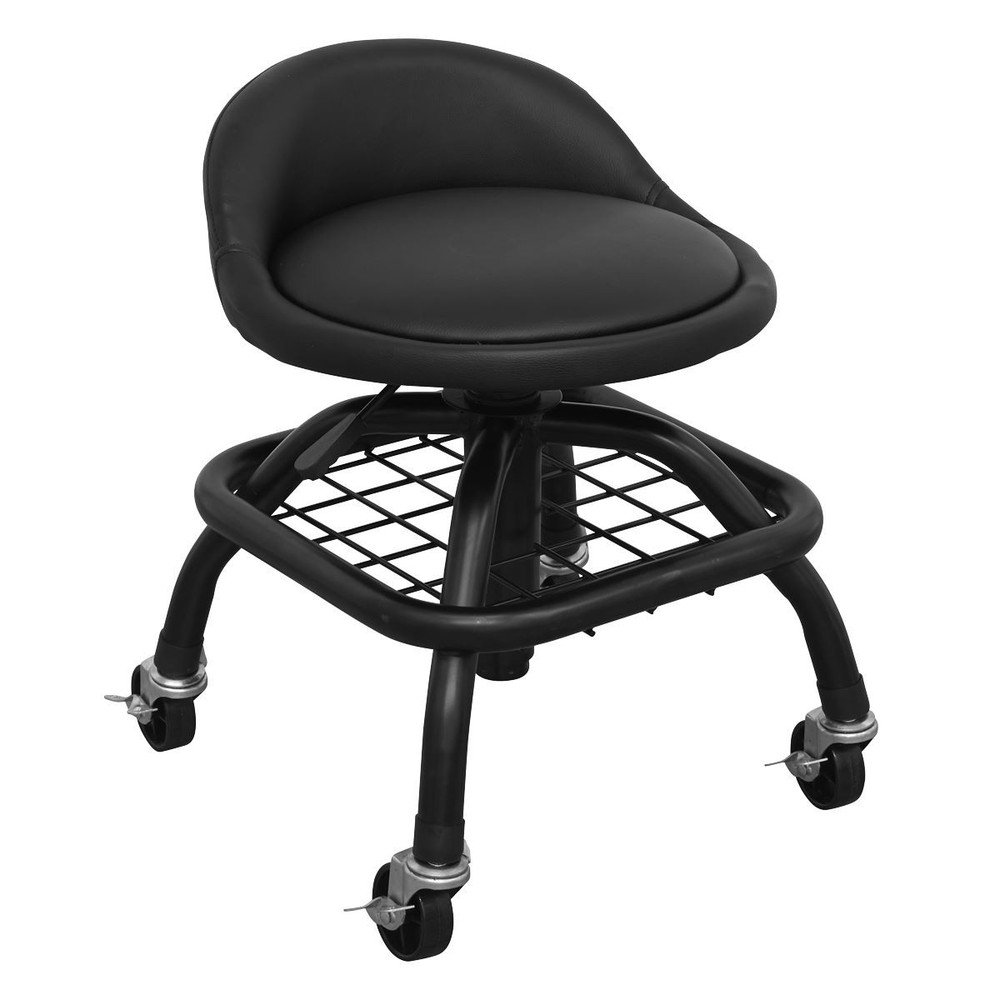 Sealey SCR02B Creeper Stool Pneumatic Adjustable Height Swivel Seat & Back Rest