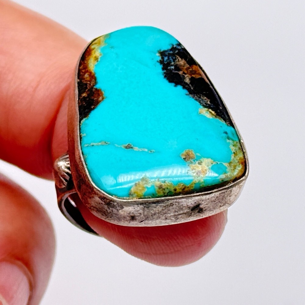Vintage Navajo Native Turquoise Concho Silver Ring Size 7