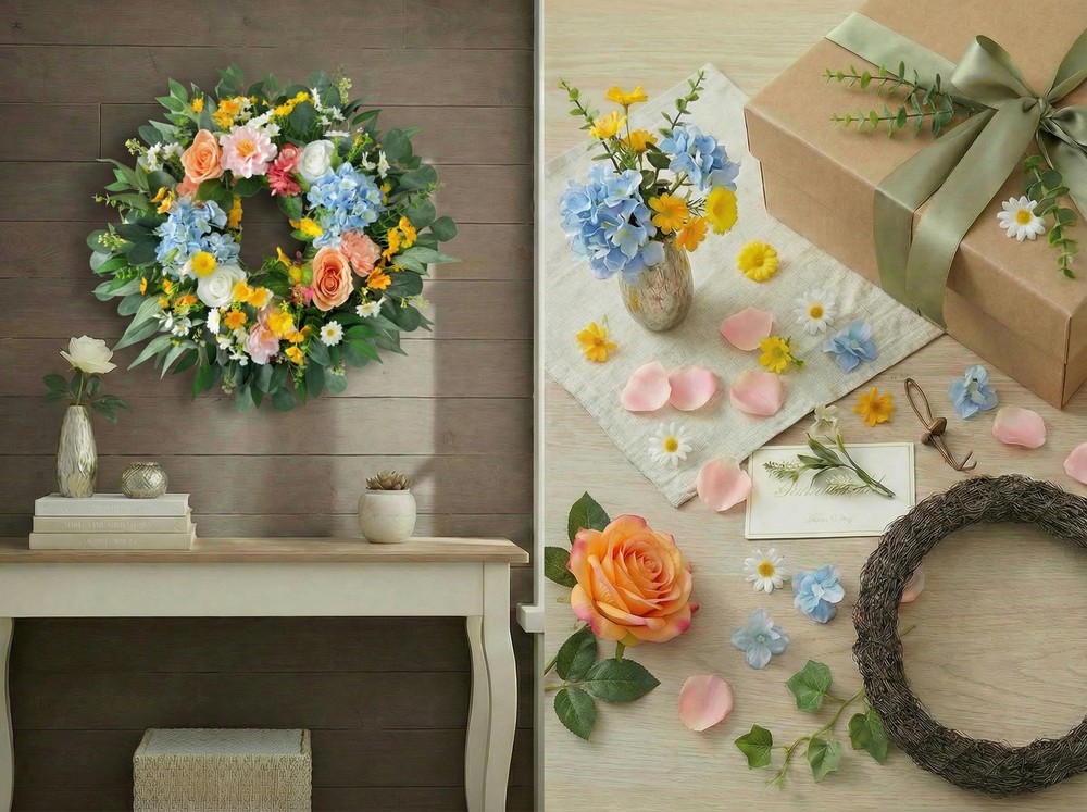 26 Inch Spring Wreath for Front Door Easter Wreath with Hydrangea, Peony & Ro...