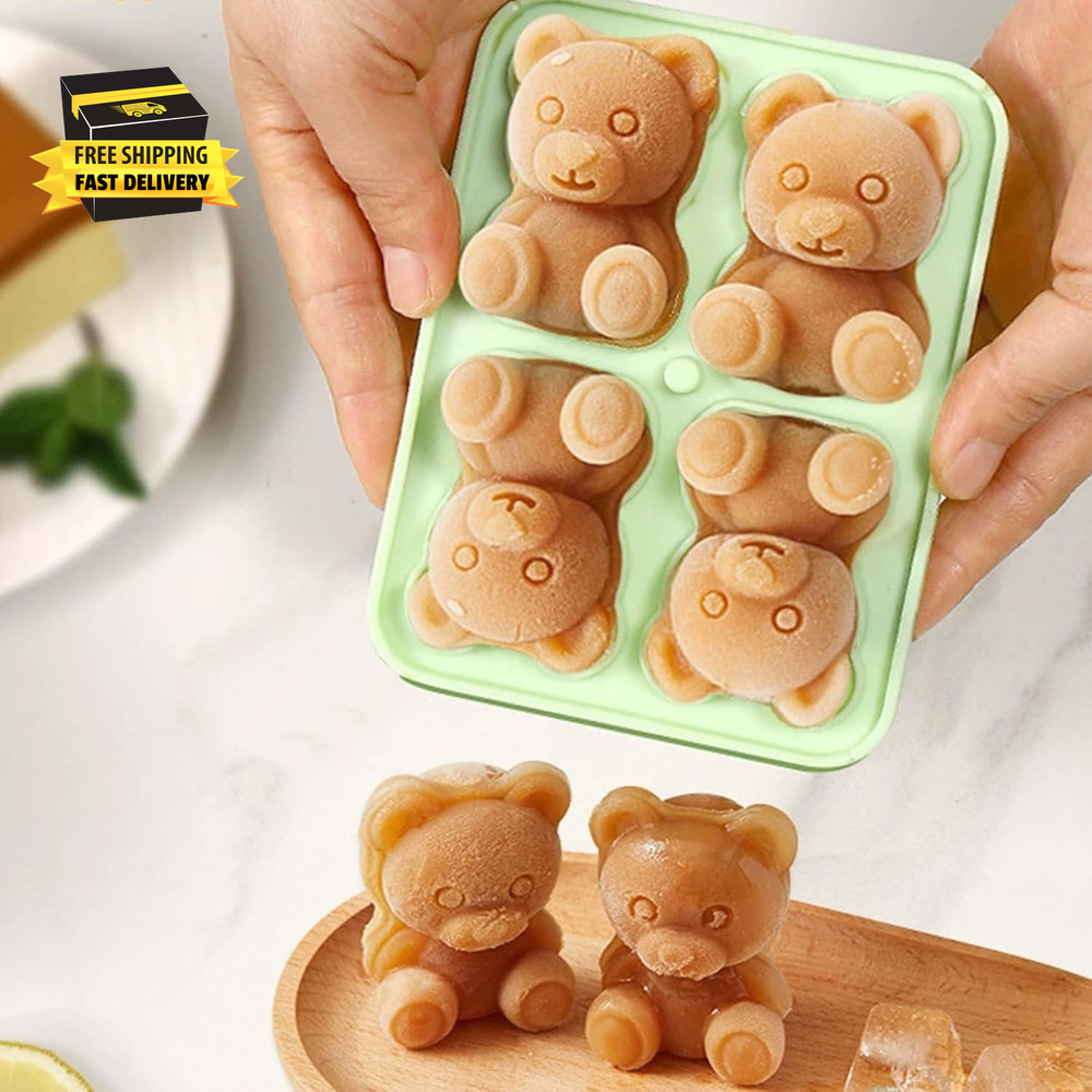 Ice Cube Tray 3D Bear Ice Cube Mold Fun Shapes Silicone Easy Release Flexible La