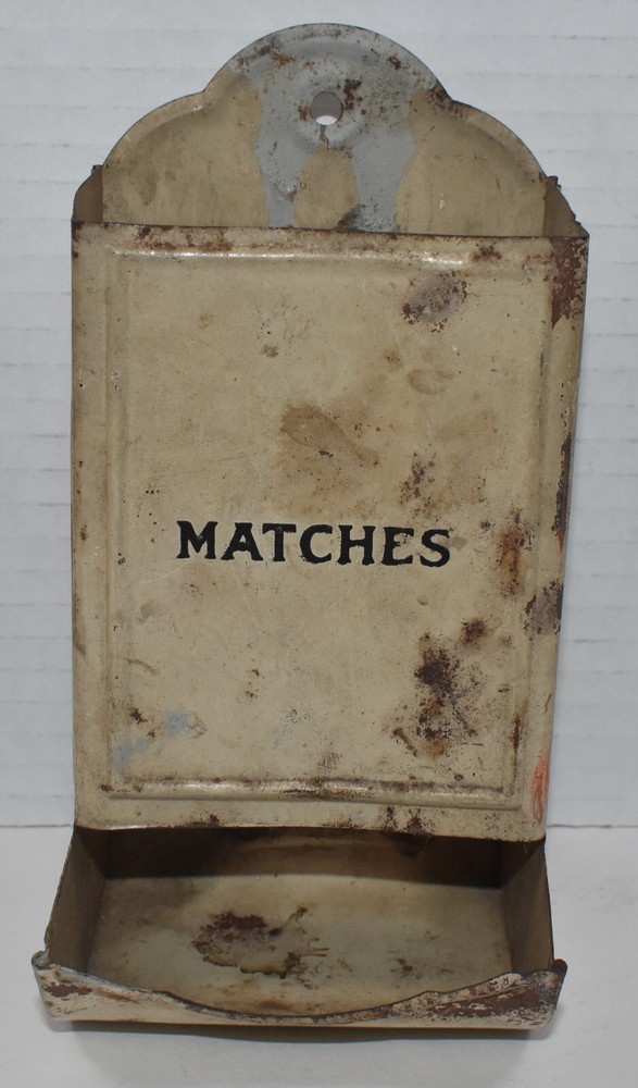 Vintage Wall Hanging Tin Match Stick Matches Holder
