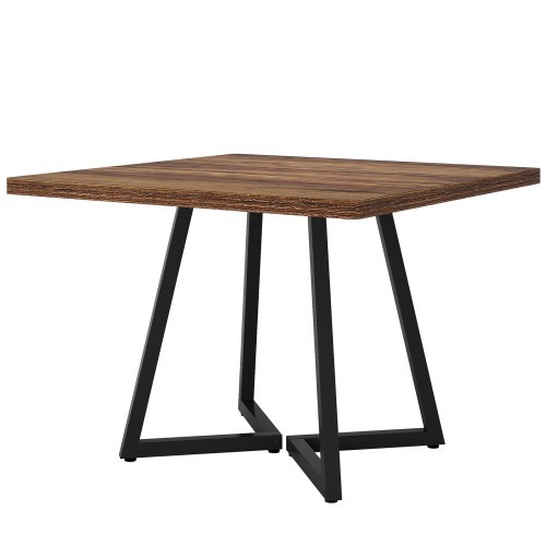 Dining table A brown industrial kitchen table with a black metal frame