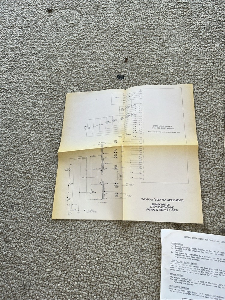 Midway GALAXIAN Cocktail arcade schematic Manual Logic Board Plot