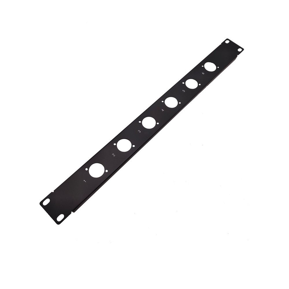 1U 19" Single Space Black Rack Case Panel w/ 6 XLR Cutouts
