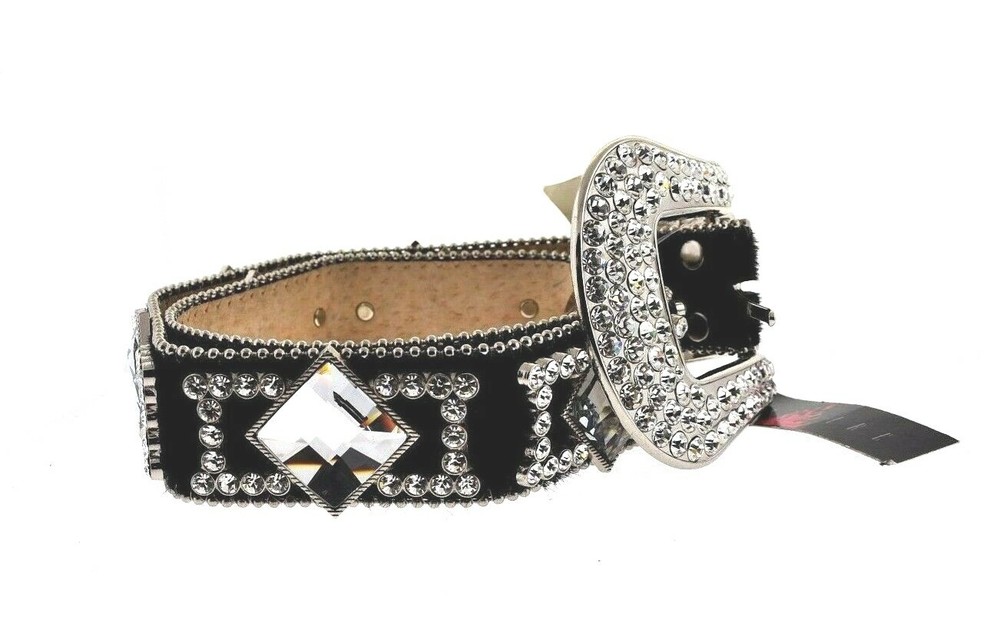 Black Wildfire Leather and Crystal Belt size 30-32