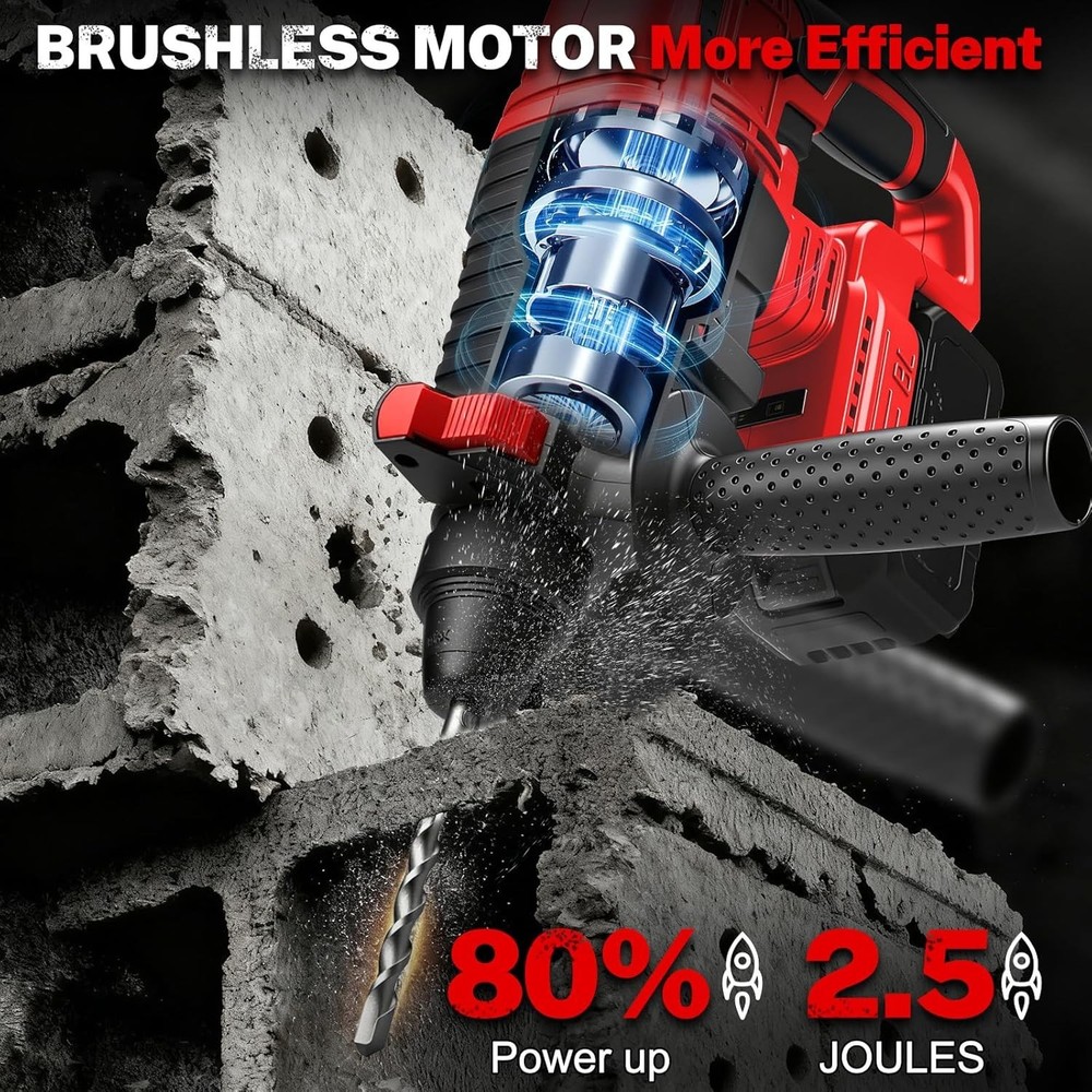 Milwaukee M18 SDS-Plus Rotary Hammer Drill, 4 Modes, 360° Handle, 5 Bits