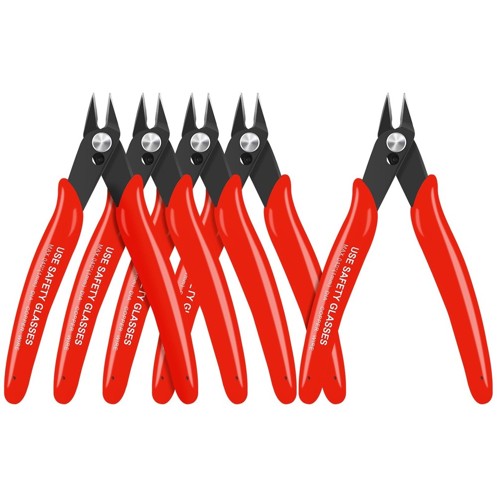 HongWay 5pcs Wire Cutters, Micro Flush Cutters with Spring, Cutting Red