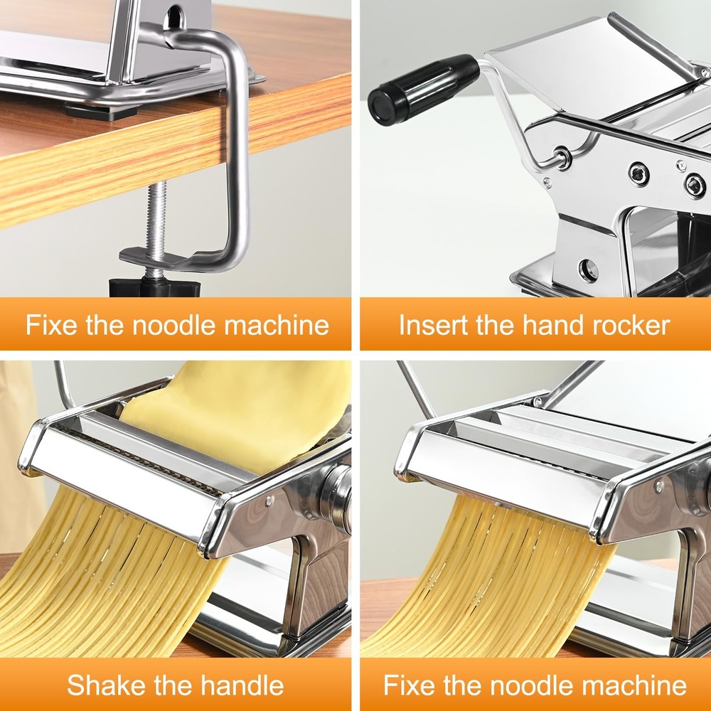 FrutPunch Manual Pasta Maker Machine, 9 Adjustable Thickness Standard, Silver