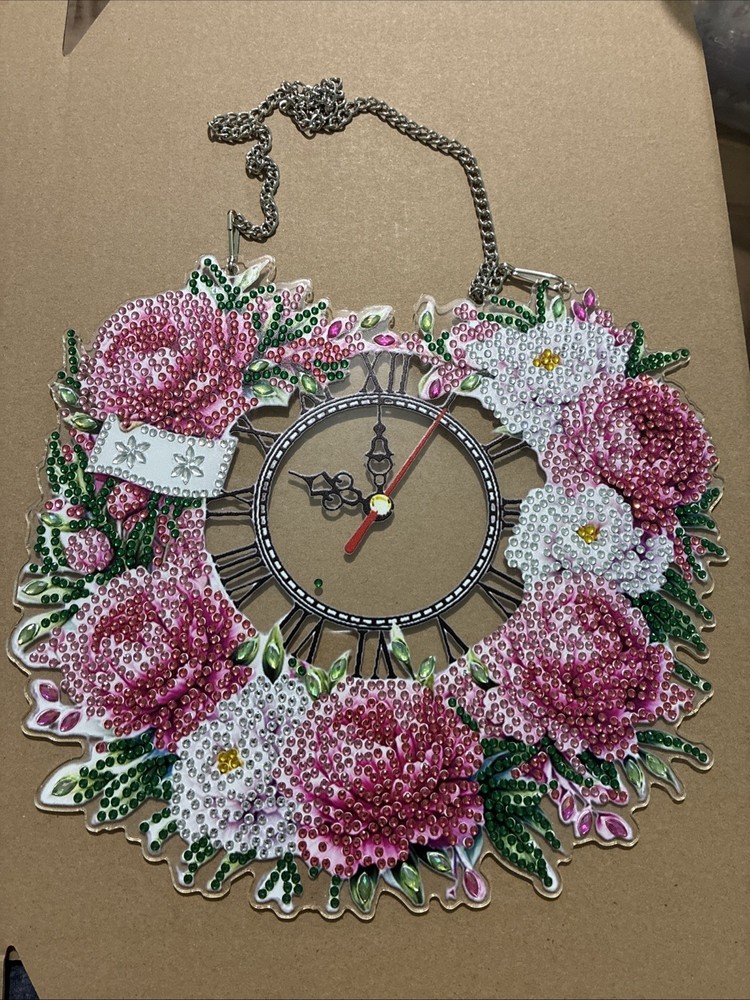 2D Finished Diamond Art Floral Decorative Wall Clock