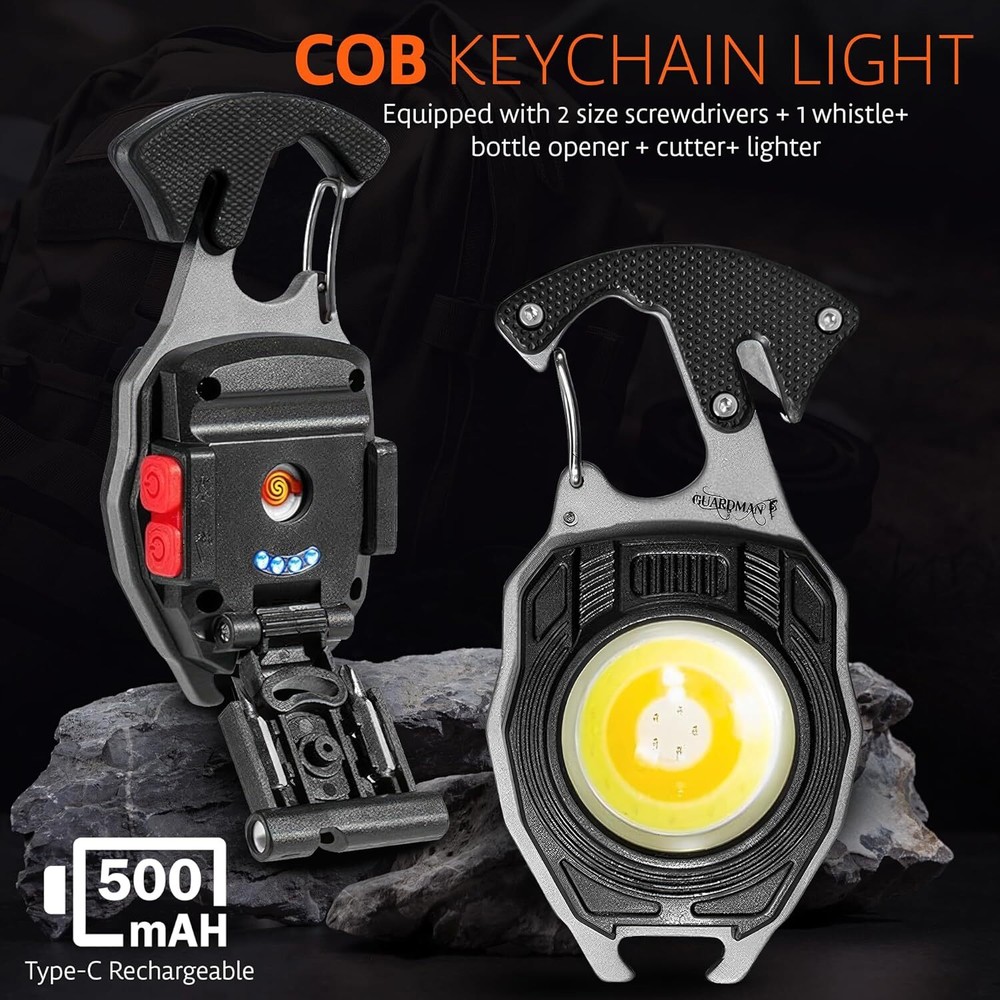 Survival Tool Fire Starter Emergency Light Carabiner Flashlight Multi Tool