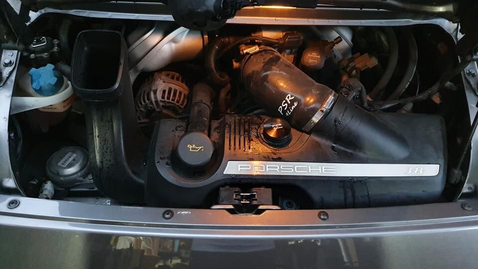 Porsche 997 Resonator Delete Air Box Modification with Black Induction Pipe Plug