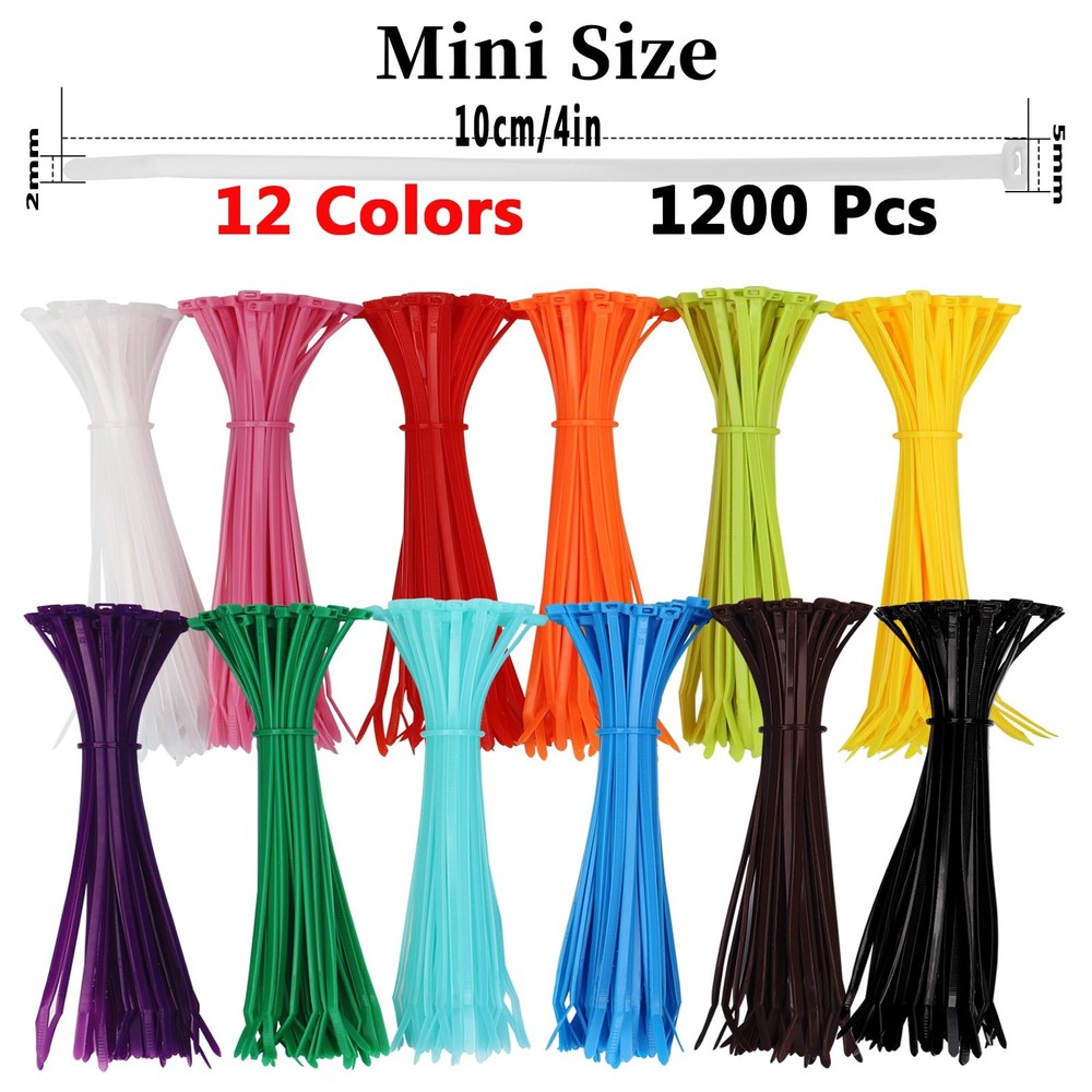 1200 Pieces Zip Ties Multi-Purpose Assorted Colored Self-Locking Nylon Cable ...