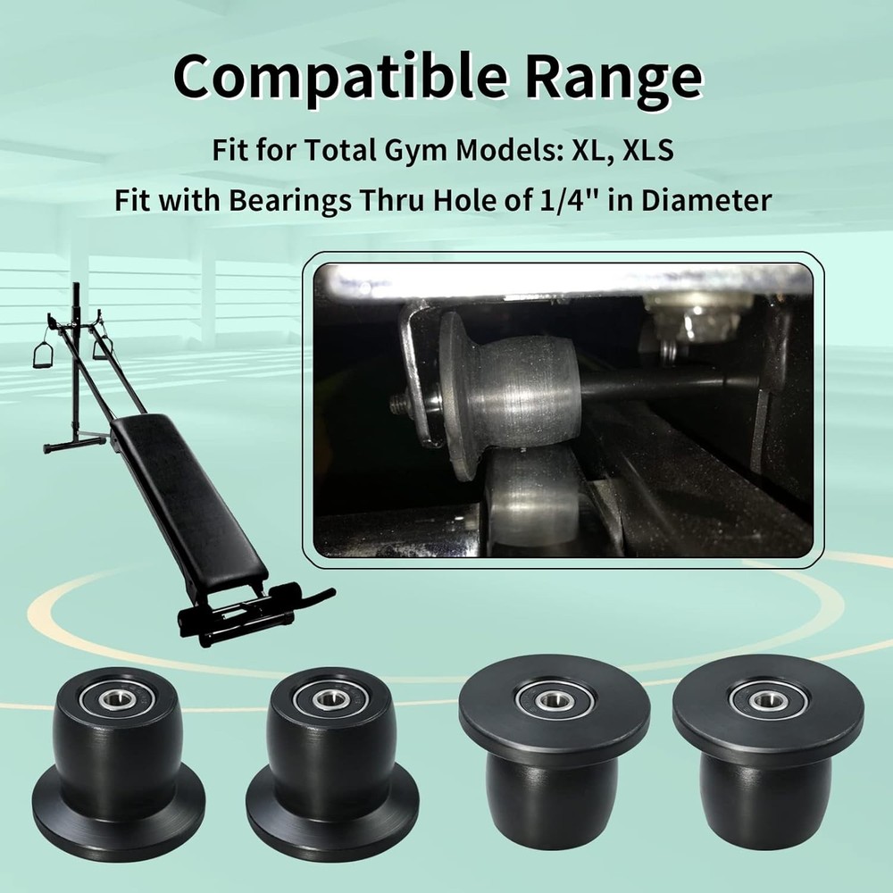 4 Pack Replacement Glide Wheels Rollers with Bearings 1/4 Inch Hole Black