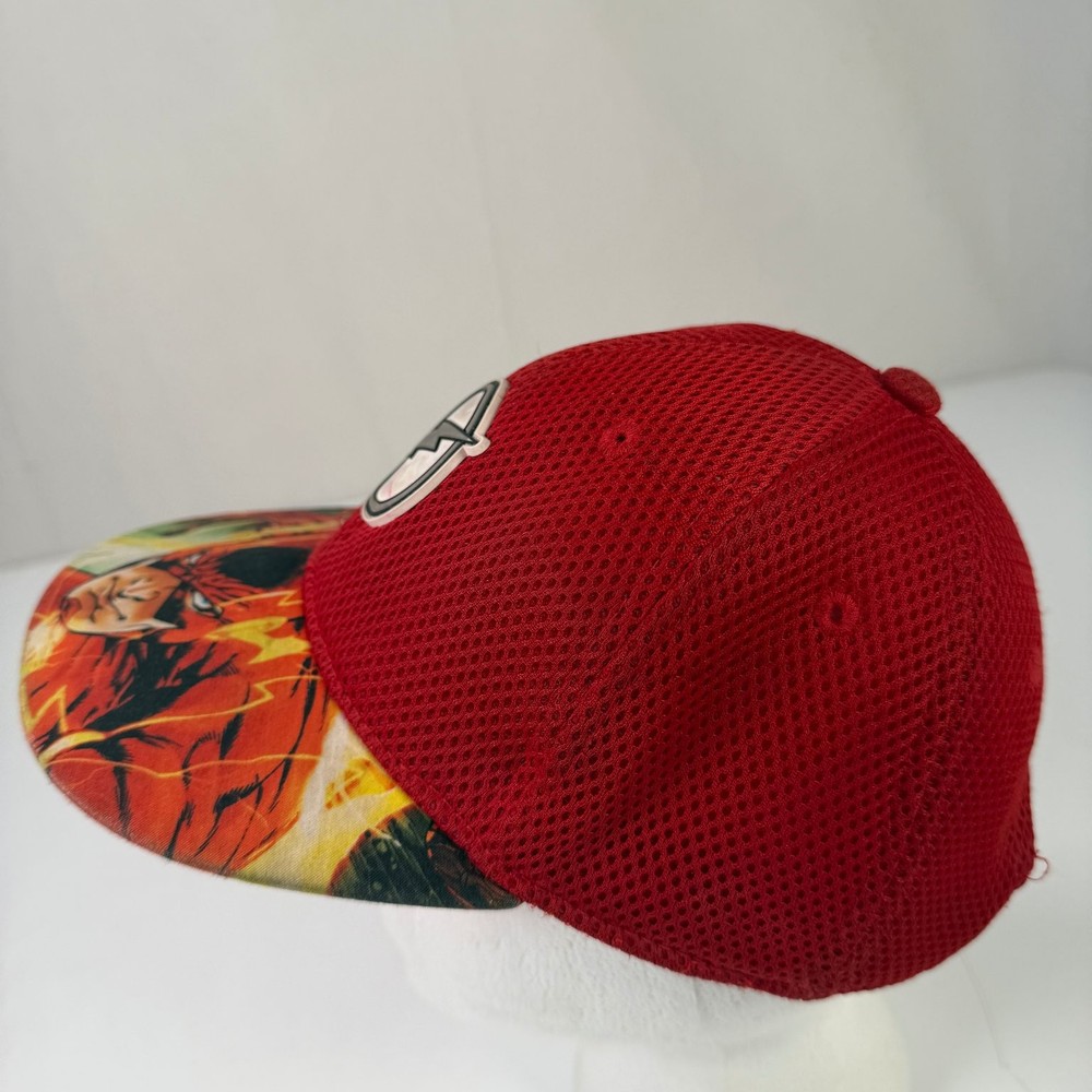 The Flash Hat Boys Red Mesh Snapback Flat Brim Baseball Cap DC Comics