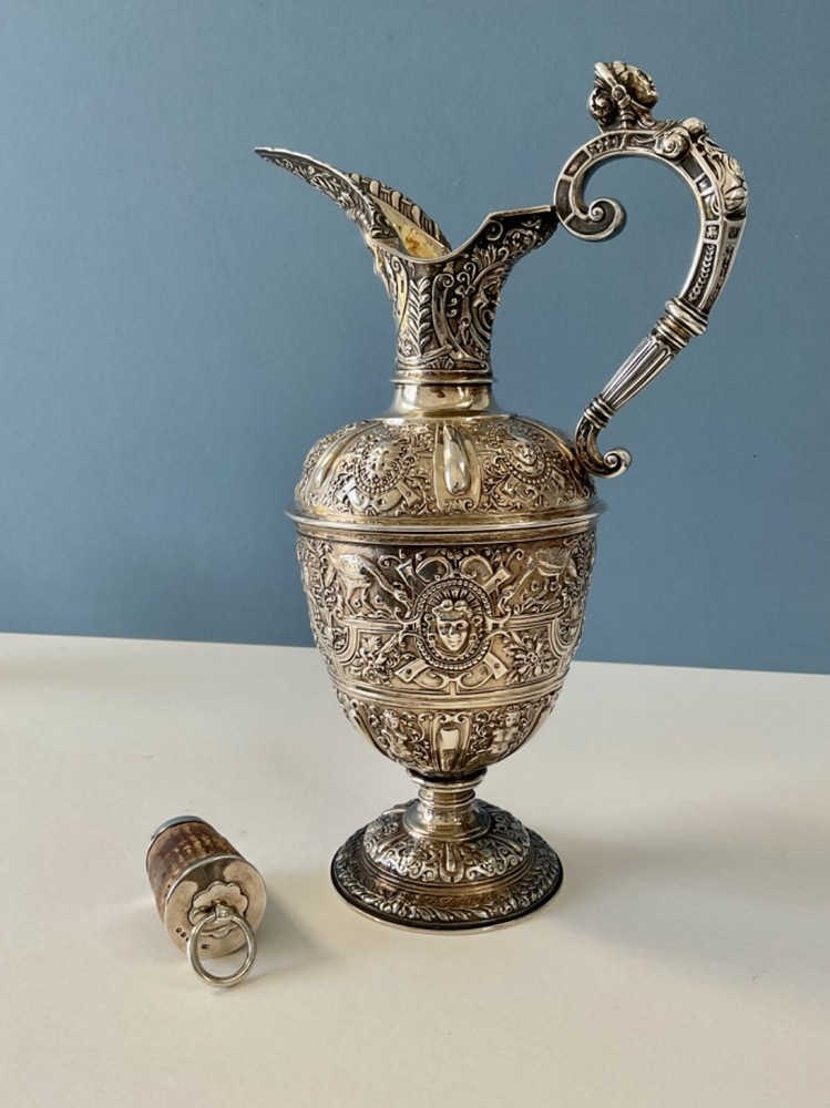 Antique Solid Silver Cellini Ewer Victorian