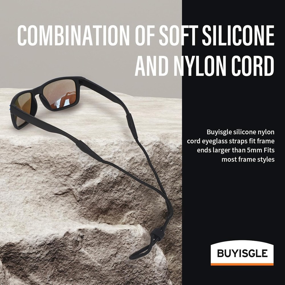 2 PCS Adjustable Eyeglass Holder Straps - Secure & Lightweight Design in Black