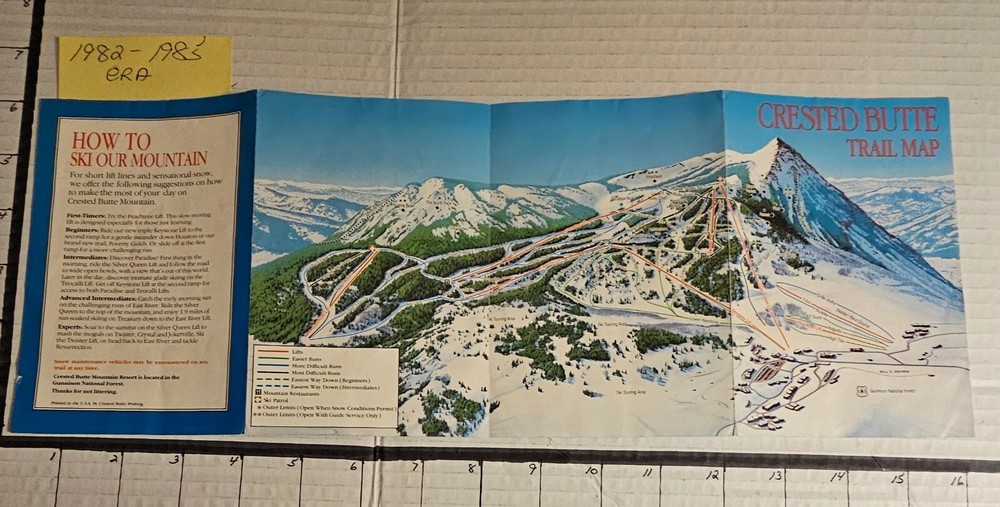 CRESTED BUTTE SKI AREA TRAIL MAP (1982-85 ERA) EX-MINT
