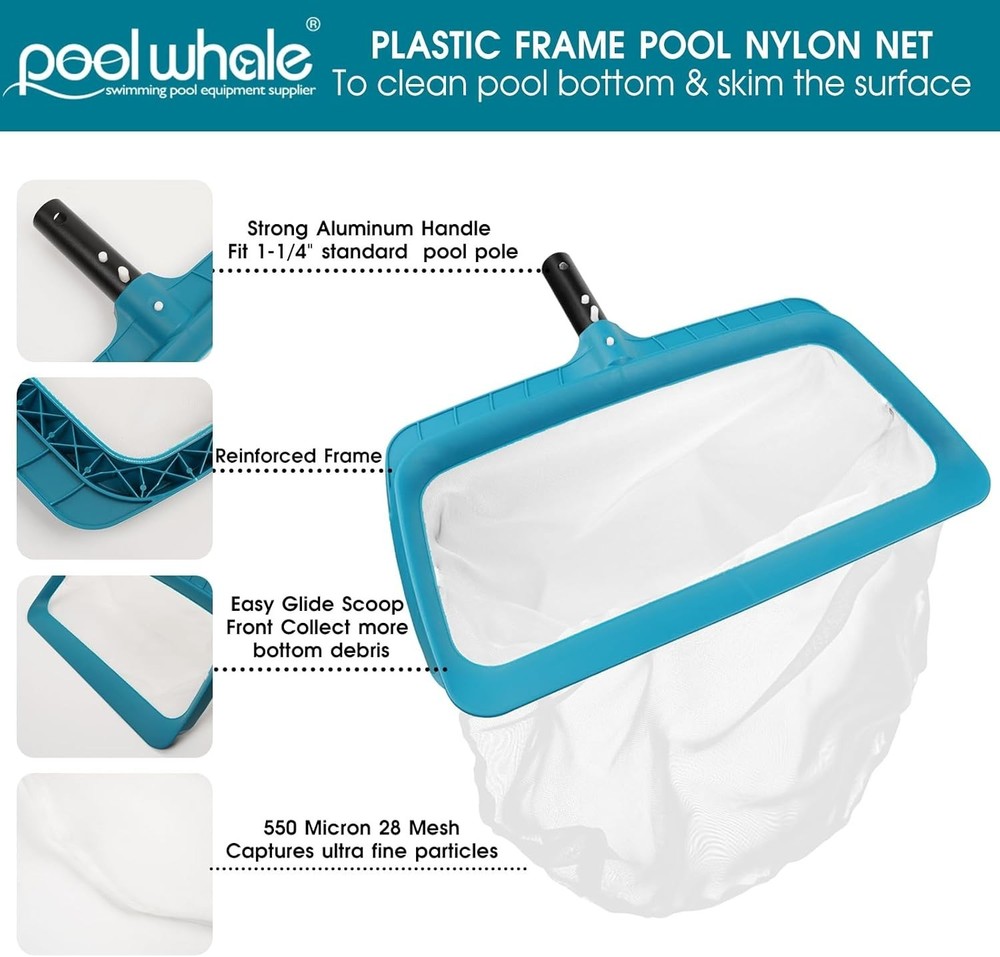 Professional Leaf Rake Skimmer Net - Large Mesh Bag for Efficient Pool Cleaning