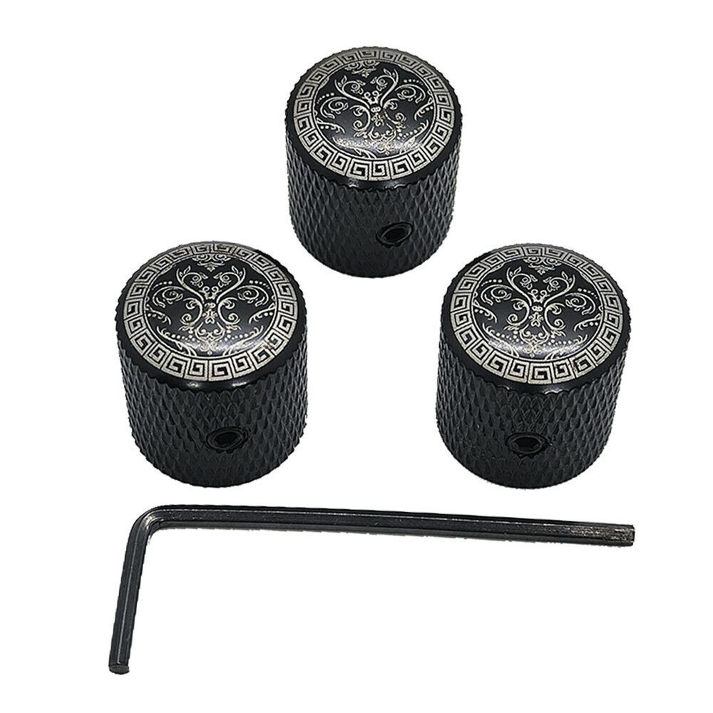 Electric Guitar Volume Tone Control Dome Knobs Metal Potentiometer Caps 3 Pack
