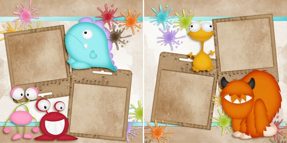Little Monsters - 2 Premade Scrapbook Pages - EZ Layout 4342