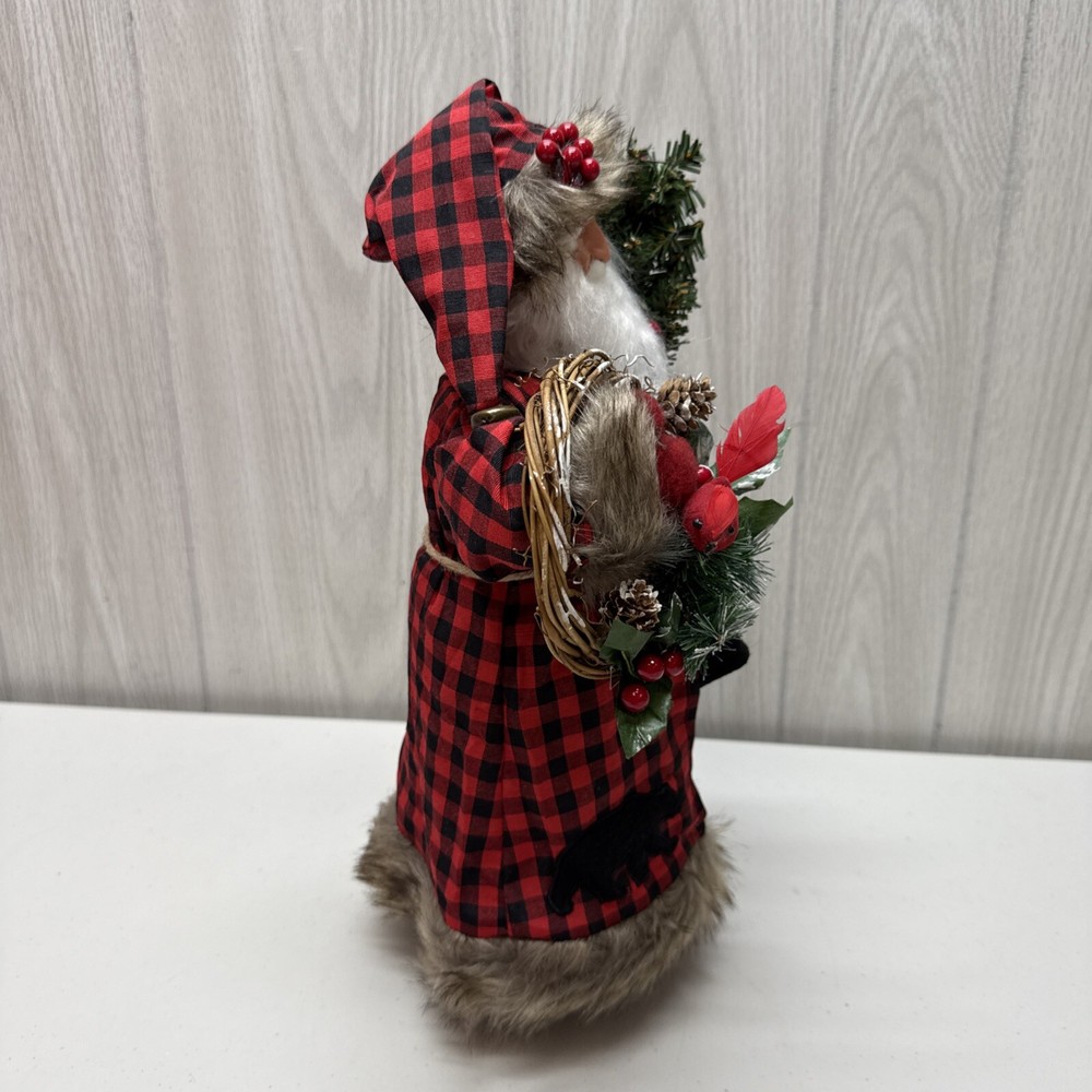 15" Plaid Black Bear Santa - Red