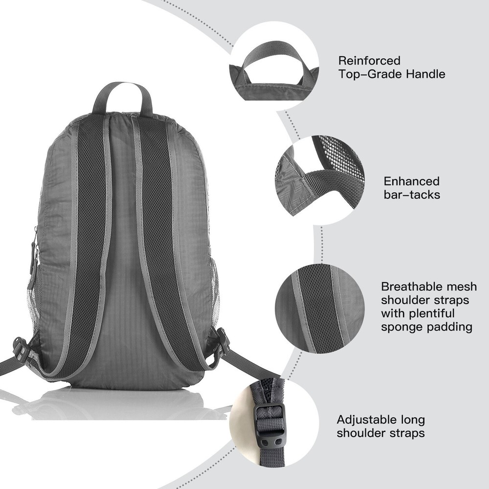 Outlander Packable Handy Lightweight Travel Hiking Backpack Daypack, Grey 20L