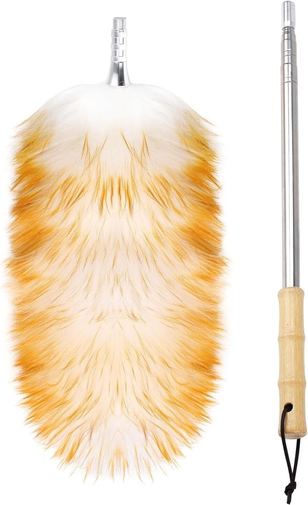 Feather Duster Lambswool Duster Cleaning,with Solid Wooden Handle,Leather Hang