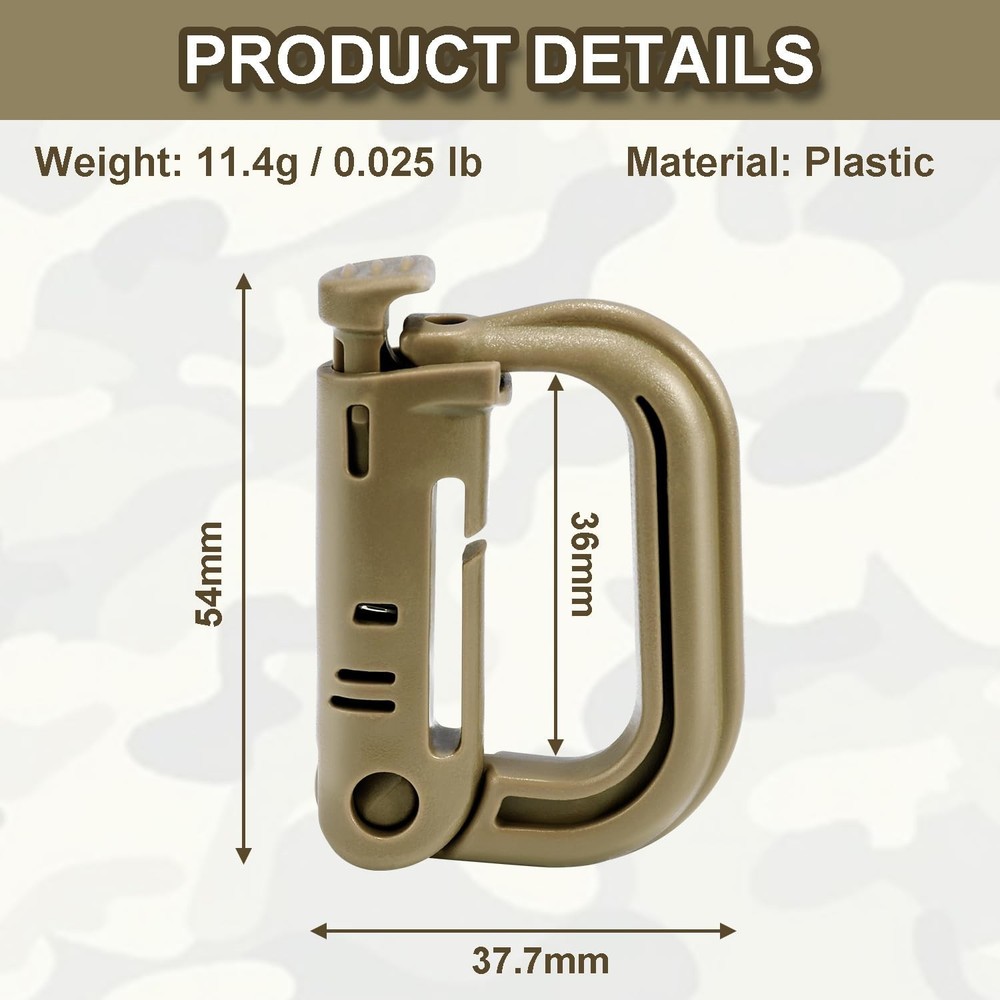 6 Pack 2.12“ Tactical Locking D Ring Plastic Carabiner Backapck Molle Hook