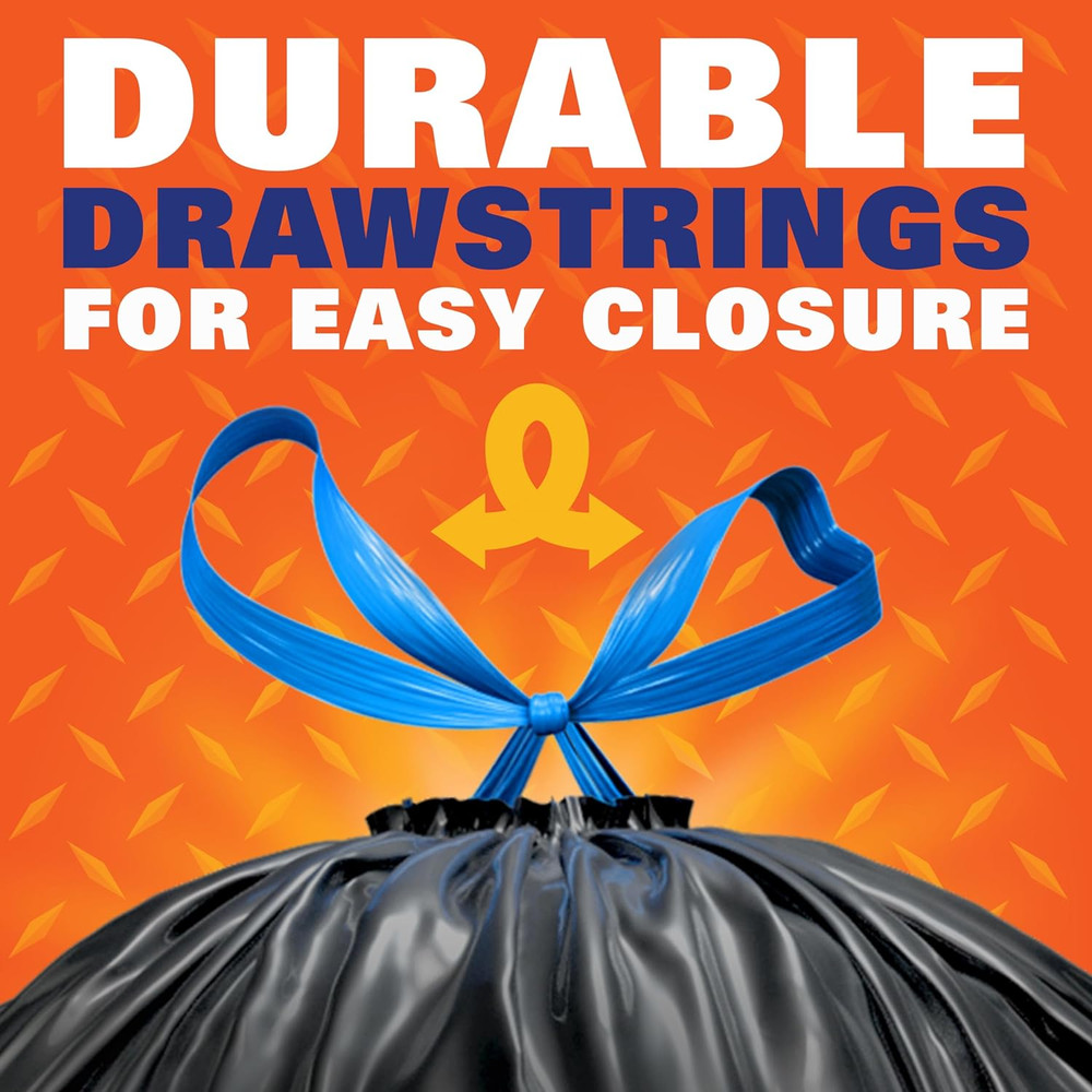 Strong Extra Large Trash Bags, Black, 33 Gallon, 48 Count