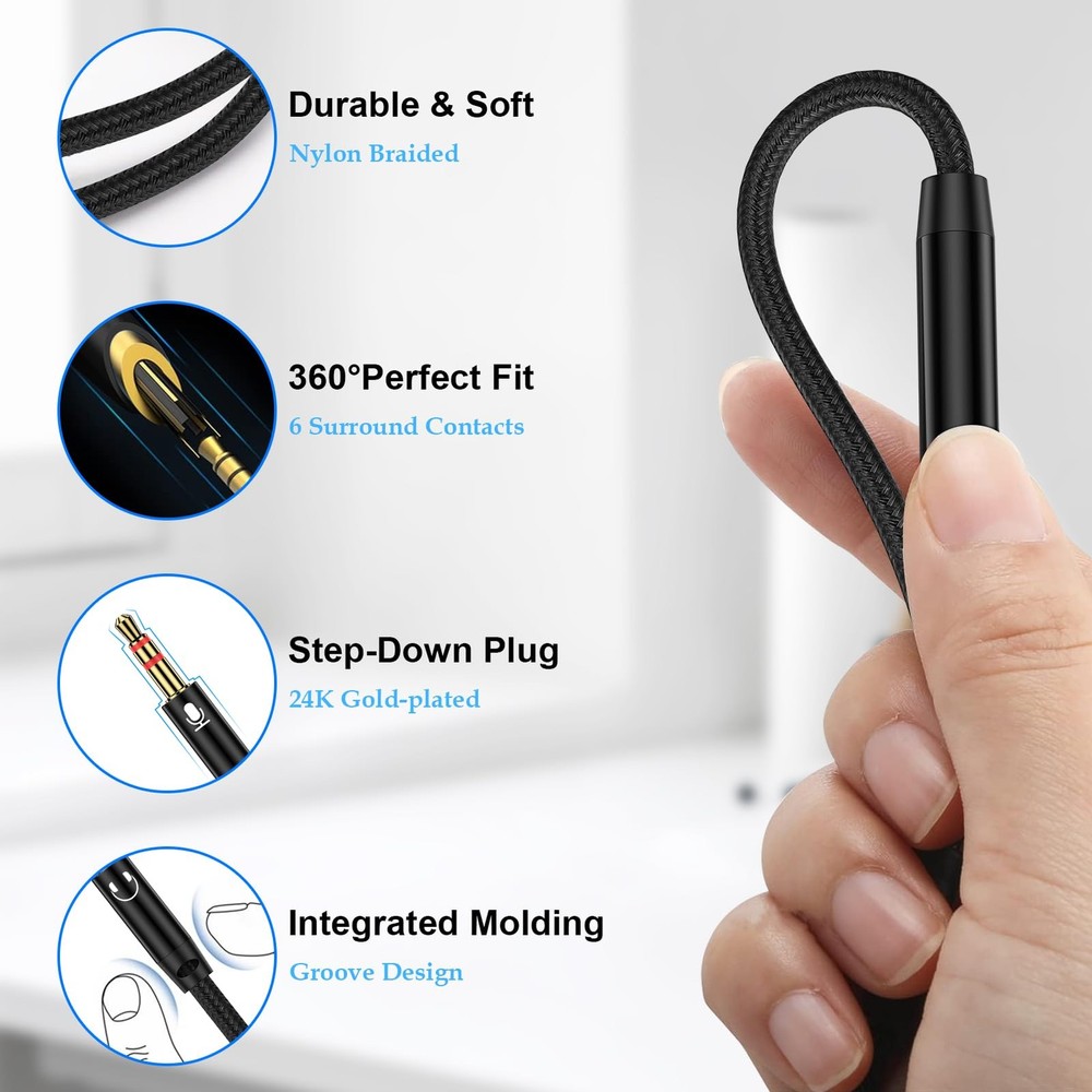 PC Headset Splitter Cable 3.5mm Mic AUX Audio Computer Headphone Black