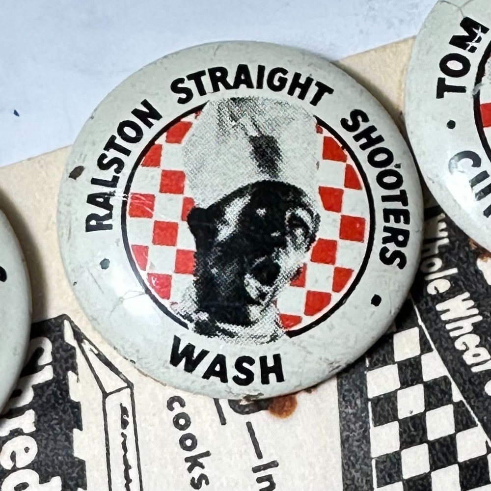 1946 Ralston Cereal, TOM MIX Straight Shooters Decoder Pins + Instructions Cover
