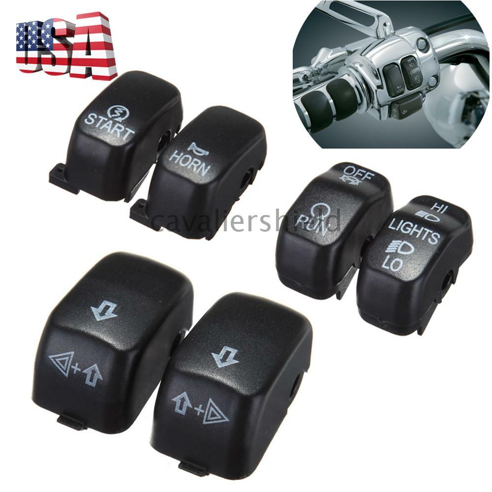6pcs Black Hand Control Switch Housing Button Cover Caps For Harley Dyna Softail