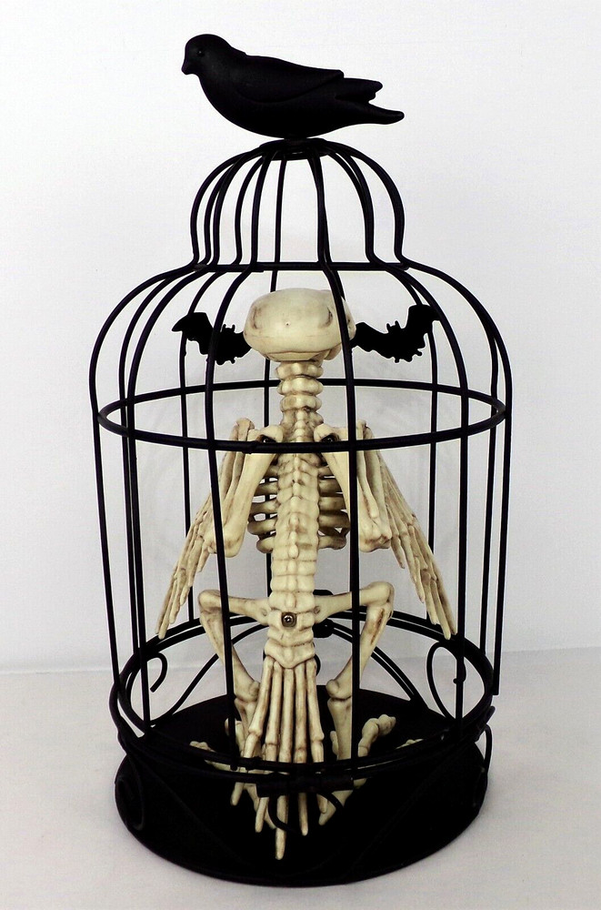 Halloween Skeleton Bird in Cage