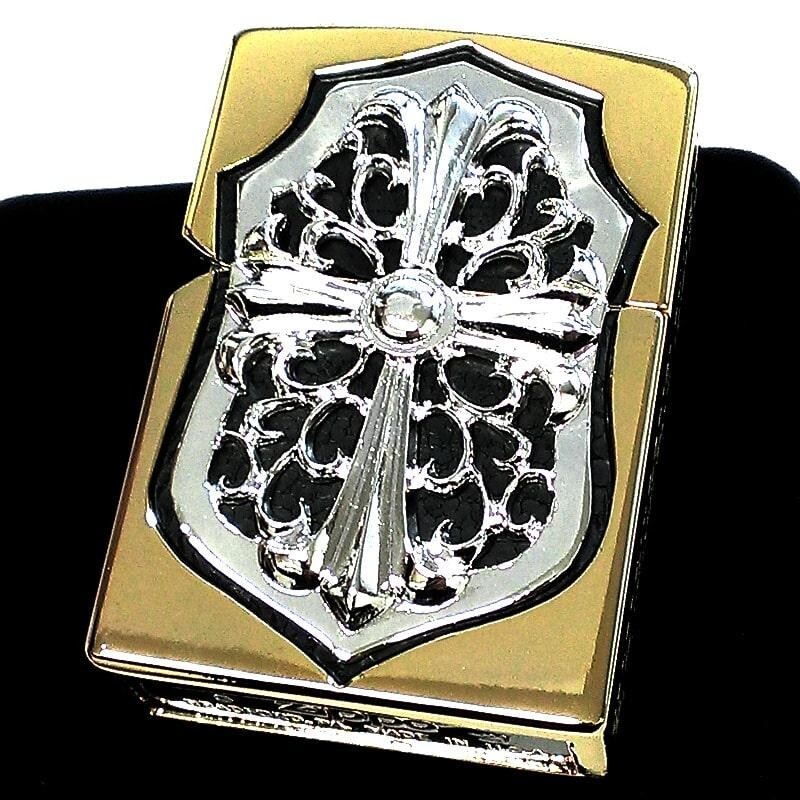 Zippo Heavy Model Shield Cross 5 Sided Design Gold & Silver Regular Lighter