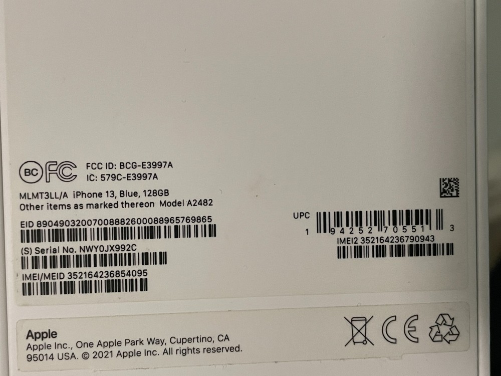 *Empty Box ONLY* Apple iPhone 13 Blue 128 GB