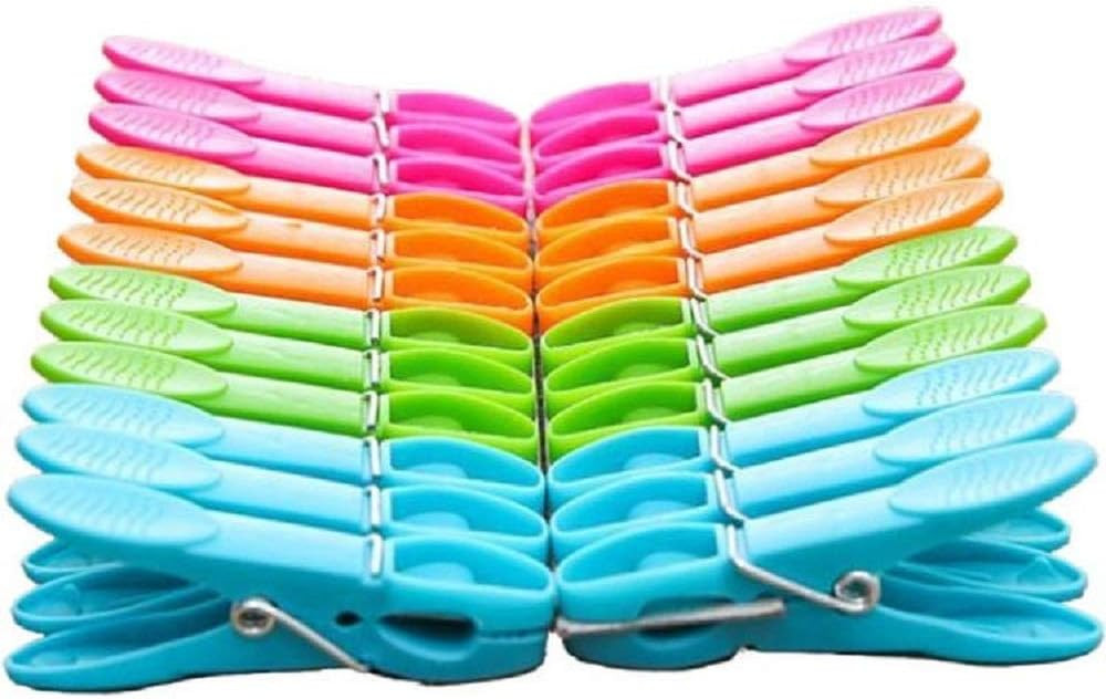 24pcs Assorted Color Large Plastic Clothespins Windproof Hanger Clothes Peg Clip