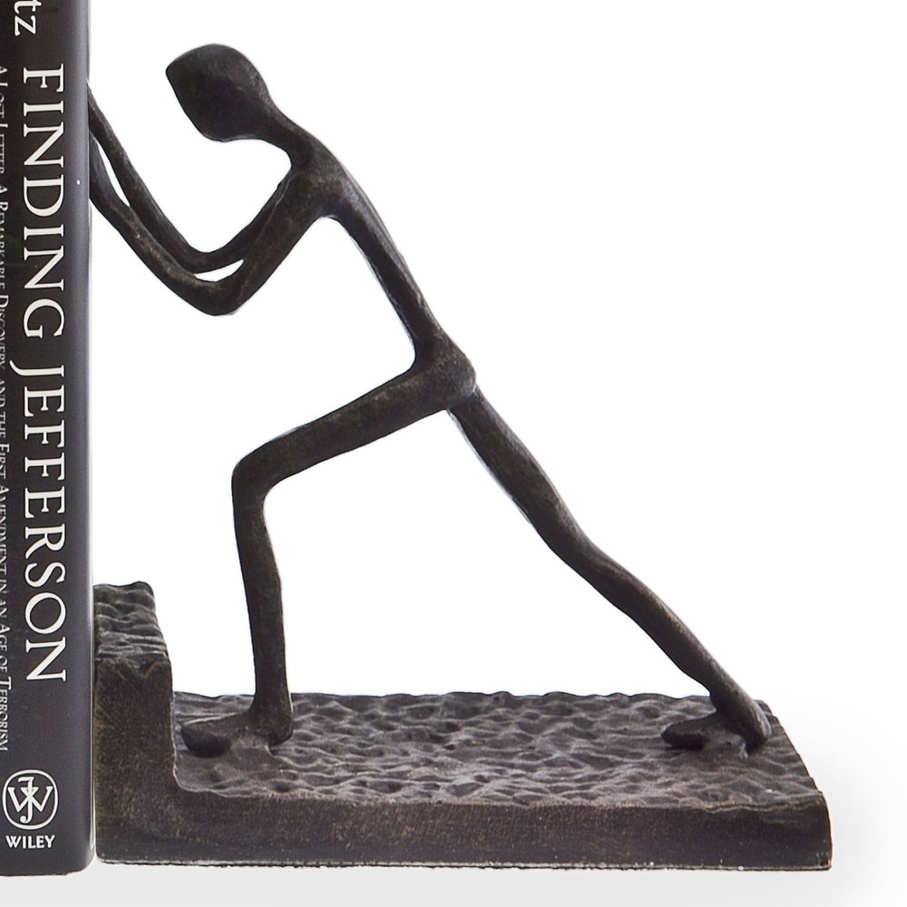 Men Pushing Metal Bookend Set