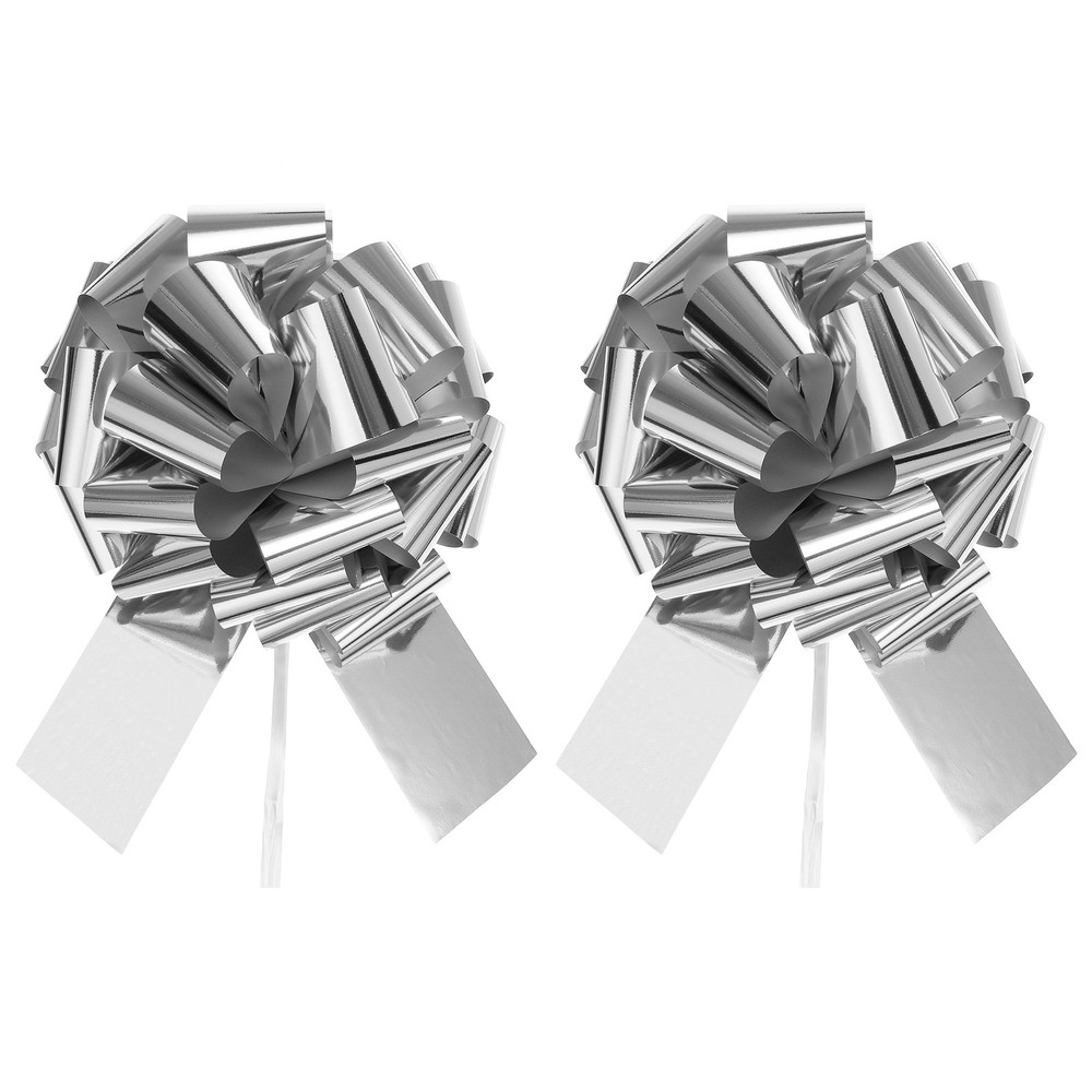 2pcs 12" Extra Large Pull Bow Christmas Metallic Car Gift Bows Silver