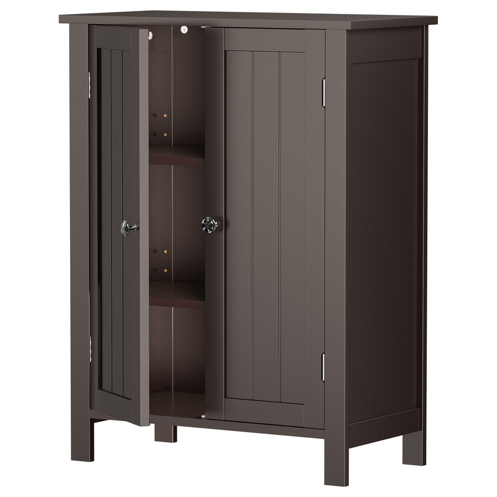 Wooden Storage Cabinet w/ 2 Doors Bathroom Floor Kitchen Cupboard Grey
