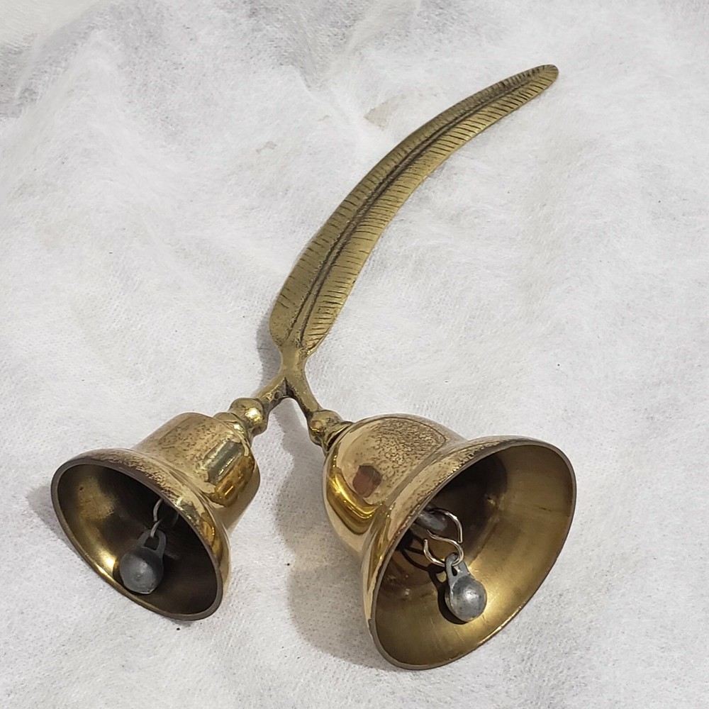 Vtg Solid Brass Double Bell Feather Handle Office Decor 5,5" H