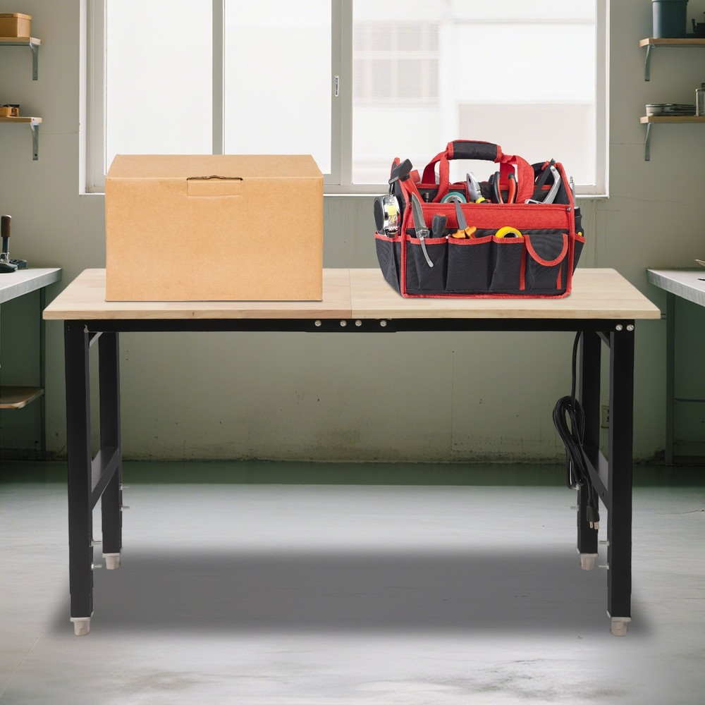 48x20in Heavy-Duty Work Table Adjustable Workbench with Power Outlets 2000lbs