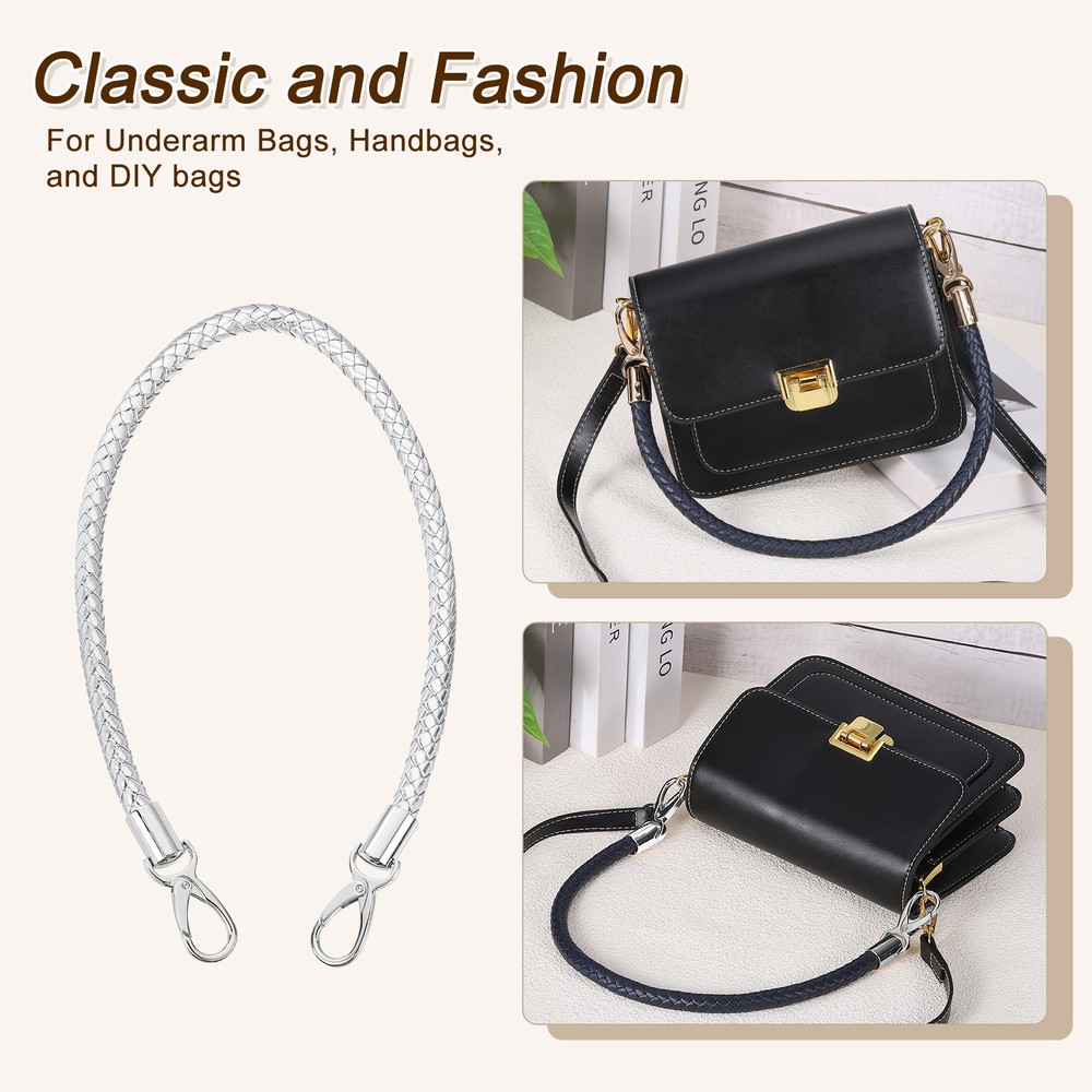 2Pcs 60cm Short Leather PU Braided Purse Replacement (Silver, Silver)