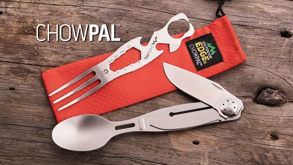 Outdoor Edge ChowPal - Mealtime Multitool with Folding Knife, Fork, Spoon, Bo...