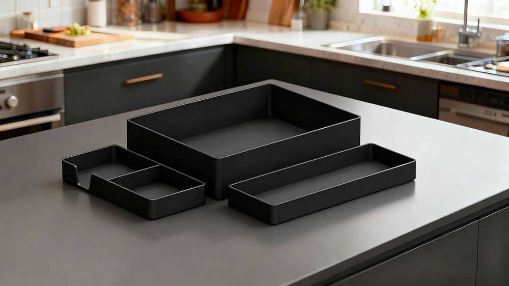 Rectangular Plastic Desk Organizer Bundle, 3 Pieces with Half Accessory Tray, Sm